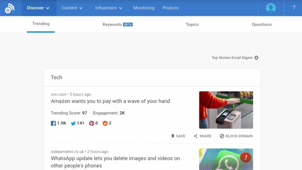 Buzzsumo Trending Page