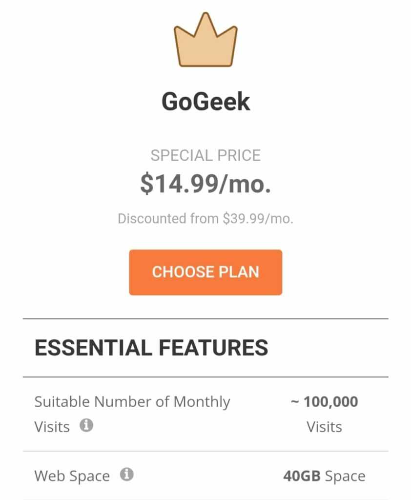 GoGeek shared hosting plan