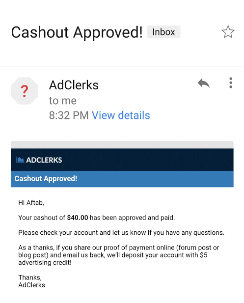 Adclerks Payment Proof