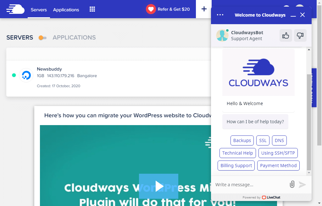 support system review for cloudways