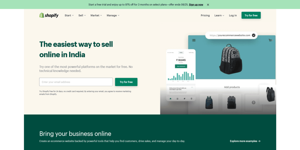 shopify homepage